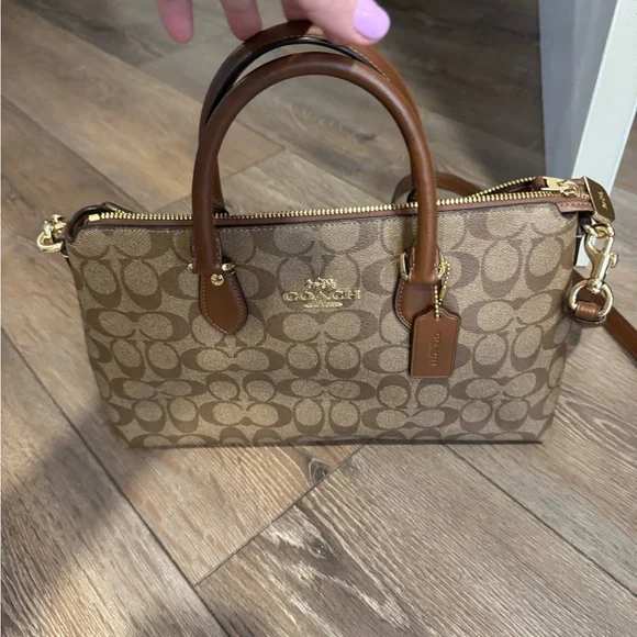 Coach Signature Canvas Satchel with Brown Leather Trim - Picture 6 of 10